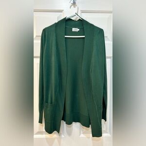 Women's Holiday Green Cardigan Light Weight Open Front With Pockets Size M